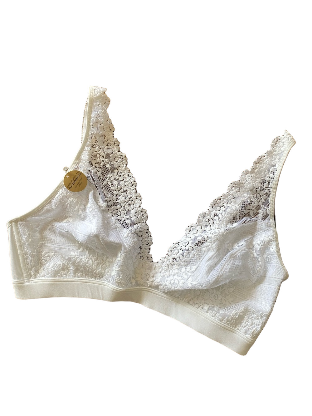 Wacoal White Lace Wireless Bralette. Converts to T back.